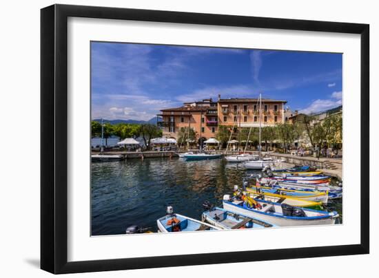 Italy, Veneto, Lake Garda, Torri Del Benaco, Harbour, Albergo Gardesana-Udo Siebig-Framed Photographic Print