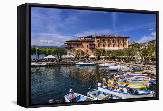 Italy, Veneto, Lake Garda, Torri Del Benaco, Harbour, Albergo Gardesana-Udo Siebig-Framed Stretched Canvas