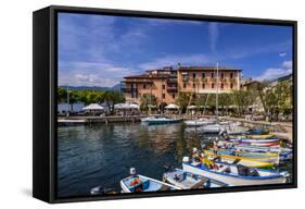 Italy, Veneto, Lake Garda, Torri Del Benaco, Harbour, Albergo Gardesana-Udo Siebig-Framed Stretched Canvas