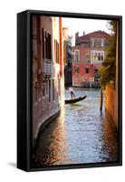 Italy, Veneto, Venice. a Gondolier Rowing His Gondola on the Grand Canal. Unesco-Ken Scicluna-Framed Stretched Canvas