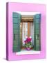 Italy, Veneto, Venice, Burano. Typical Window on a Colorful House-Matteo Colombo-Stretched Canvas