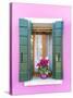 Italy, Veneto, Venice, Burano. Typical Window on a Colorful House-Matteo Colombo-Stretched Canvas
