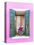 Italy, Veneto, Venice, Burano. Typical Window on a Colorful House-Matteo Colombo-Stretched Canvas