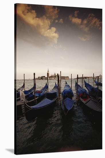 Italy, Veneto, Venice. Church of San Giorgio Maggiore and Gondolas-Walter Bibikow-Stretched Canvas