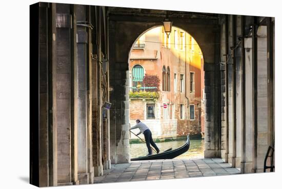 Italy, Veneto, Venice. Gondola Passing on Grand Canal Seen from a Colonnade-Matteo Colombo-Stretched Canvas