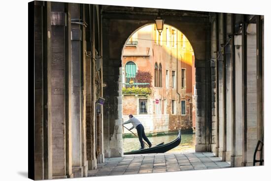 Italy, Veneto, Venice. Gondola Passing on Grand Canal Seen from a Colonnade-Matteo Colombo-Stretched Canvas