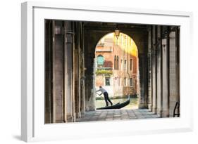 Italy, Veneto, Venice. Gondola Passing on Grand Canal Seen from a Colonnade-Matteo Colombo-Framed Photographic Print