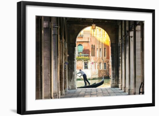 Italy, Veneto, Venice. Gondola Passing on Grand Canal Seen from a Colonnade-Matteo Colombo-Framed Photographic Print