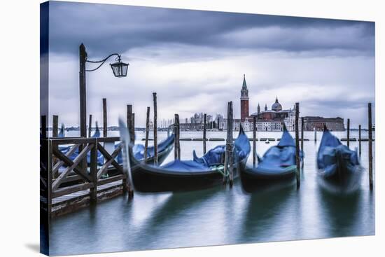 Italy, Veneto, Venice. Gondolas at Dawn with San Giorgio Maggiore Church on the Background.-ClickAlps-Stretched Canvas