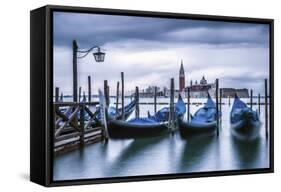 Italy, Veneto, Venice. Gondolas at Dawn with San Giorgio Maggiore Church on the Background.-ClickAlps-Framed Stretched Canvas