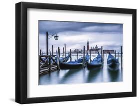 Italy, Veneto, Venice. Gondolas at Dawn with San Giorgio Maggiore Church on the Background.-ClickAlps-Framed Photographic Print