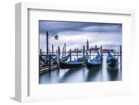 Italy, Veneto, Venice. Gondolas at Dawn with San Giorgio Maggiore Church on the Background.-ClickAlps-Framed Photographic Print