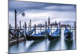 Italy, Veneto, Venice. Gondolas at Dawn with San Giorgio Maggiore Church on the Background.-ClickAlps-Mounted Photographic Print