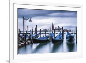 Italy, Veneto, Venice. Gondolas at Dawn with San Giorgio Maggiore Church on the Background.-ClickAlps-Framed Photographic Print