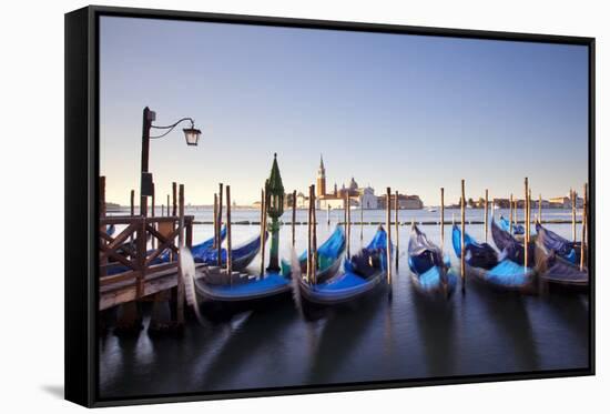 Italy, Veneto, Venice. Gondolas Tied to the Pier at the Bacino Di San Marco-Ken Scicluna-Framed Stretched Canvas