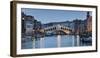 Italy, Veneto, Venice, Grand Canal, Rialto Bridge, Lighting, Evening-Rainer Mirau-Framed Photographic Print