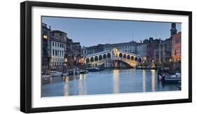 Italy, Veneto, Venice, Grand Canal, Rialto Bridge, Lighting, Evening-Rainer Mirau-Framed Photographic Print