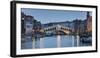 Italy, Veneto, Venice, Grand Canal, Rialto Bridge, Lighting, Evening-Rainer Mirau-Framed Photographic Print