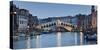 Italy, Veneto, Venice, Grand Canal, Rialto Bridge, Lighting, Evening-Rainer Mirau-Stretched Canvas