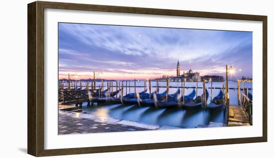 Italy, Veneto, Venice. Row of Gondolas Moored at Sunrise on Riva Degli Schiavoni-Matteo Colombo-Framed Photographic Print