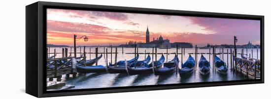 Italy, Veneto, Venice. Row of Gondolas Moored at Sunrise on Riva Degli Schiavoni-Matteo Colombo-Framed Stretched Canvas