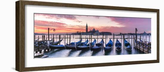 Italy, Veneto, Venice. Row of Gondolas Moored at Sunrise on Riva Degli Schiavoni-Matteo Colombo-Framed Photographic Print