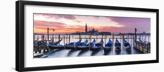 Italy, Veneto, Venice. Row of Gondolas Moored at Sunrise on Riva Degli Schiavoni-Matteo Colombo-Framed Photographic Print