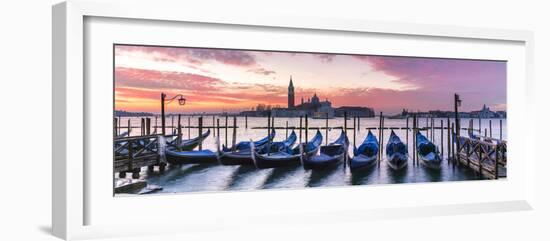 Italy, Veneto, Venice. Row of Gondolas Moored at Sunrise on Riva Degli Schiavoni-Matteo Colombo-Framed Photographic Print