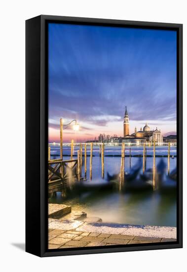 Italy, Veneto, Venice. Row of Gondolas Moored at Sunrise on Riva Degli Schiavoni-Matteo Colombo-Framed Stretched Canvas