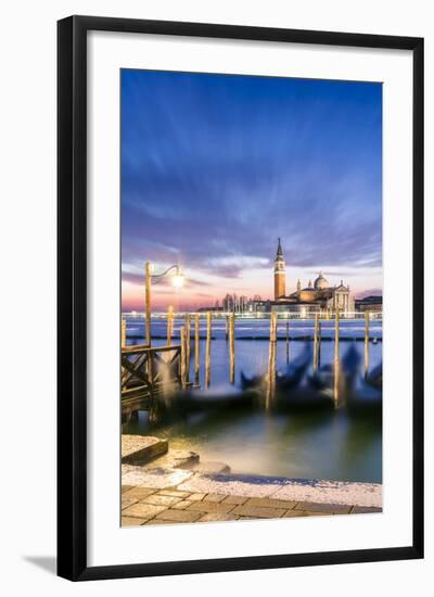 Italy, Veneto, Venice. Row of Gondolas Moored at Sunrise on Riva Degli Schiavoni-Matteo Colombo-Framed Photographic Print