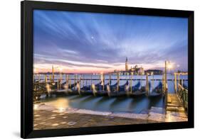 Italy, Veneto, Venice. Row of Gondolas Moored at Sunrise on Riva Degli Schiavoni-Matteo Colombo-Framed Photographic Print