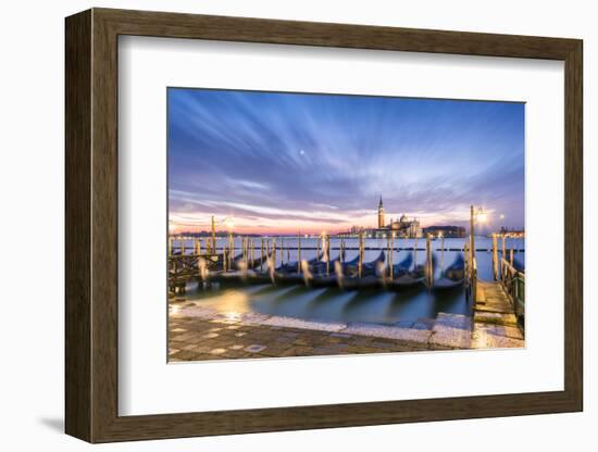 Italy, Veneto, Venice. Row of Gondolas Moored at Sunrise on Riva Degli Schiavoni-Matteo Colombo-Framed Photographic Print