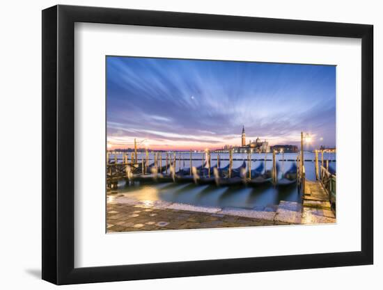 Italy, Veneto, Venice. Row of Gondolas Moored at Sunrise on Riva Degli Schiavoni-Matteo Colombo-Framed Photographic Print