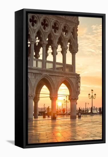 Italy, Veneto, Venice. Sunrise over Piazzetta San Marco and Doges Palace-Matteo Colombo-Framed Stretched Canvas