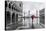 Italy, Veneto, Venice. Woman with Red Umbrella in Front of Doges Palace with Acqua Alta (Mr)-Matteo Colombo-Stretched Canvas