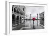 Italy, Veneto, Venice. Woman with Red Umbrella in Front of Doges Palace with Acqua Alta (Mr)-Matteo Colombo-Framed Photographic Print