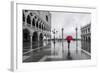 Italy, Veneto, Venice. Woman with Red Umbrella in Front of Doges Palace with Acqua Alta (Mr)-Matteo Colombo-Framed Photographic Print