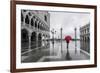 Italy, Veneto, Venice. Woman with Red Umbrella in Front of Doges Palace with Acqua Alta (Mr)-Matteo Colombo-Framed Photographic Print