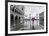 Italy, Veneto, Venice. Woman with Red Umbrella in Front of Doges Palace with Acqua Alta (Mr)-Matteo Colombo-Framed Photographic Print