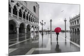Italy, Veneto, Venice. Woman with Red Umbrella in Front of Doges Palace with Acqua Alta (Mr)-Matteo Colombo-Mounted Photographic Print