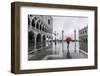 Italy, Veneto, Venice. Woman with Red Umbrella in Front of Doges Palace with Acqua Alta (Mr)-Matteo Colombo-Framed Premium Photographic Print