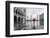 Italy, Veneto, Venice. Woman with Red Umbrella in Front of Doges Palace with Acqua Alta (Mr)-Matteo Colombo-Framed Premium Photographic Print