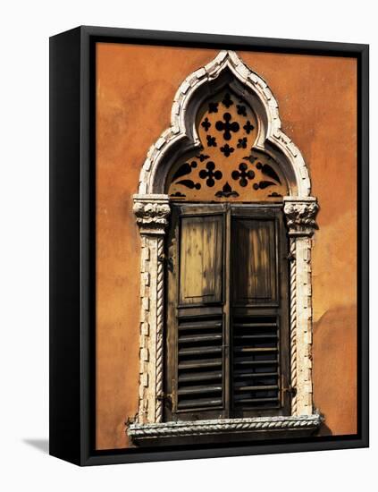 Italy, Veneto, Verona, Western Europe, a Tpical Pointed Window from the Veneto Region-Ken Scicluna-Framed Stretched Canvas