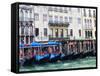 Italy, Venice, Buildings along the Grand Canal with Gondolas parked-Terry Eggers-Framed Stretched Canvas