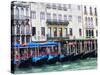 Italy, Venice, Buildings along the Grand Canal with Gondolas parked-Terry Eggers-Stretched Canvas