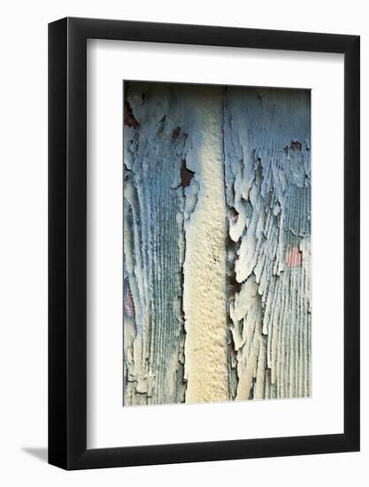 Italy, Venice, Burano Island. Patterns of peeling paint on old wooden doors.-Julie Eggers-Framed Photographic Print