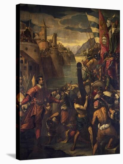 Italy, Venice, Doge's Palace, Ballot Hall, Venetians and Crusaders Conquering Tyre, 1123-Antonio Vassilacchi-Stretched Canvas