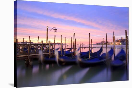 Italy, Venice. Gondolas Moored on Riva Degli Schiavoni at Sunrise-Matteo Colombo-Stretched Canvas