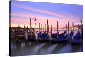 Italy, Venice. Gondolas Moored on Riva Degli Schiavoni at Sunrise-Matteo Colombo-Stretched Canvas