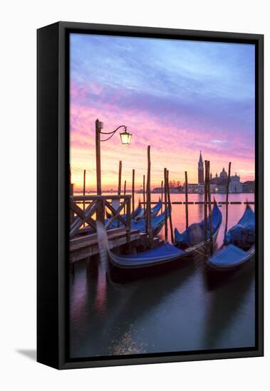 Italy, Venice. Gondolas Moored on Riva Degli Schiavoni at Sunrise-Matteo Colombo-Framed Stretched Canvas